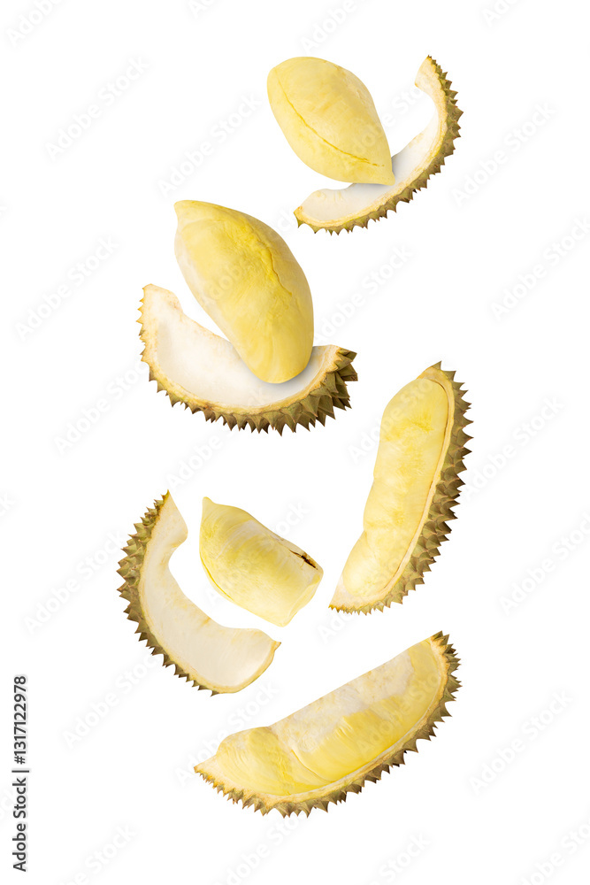 Fototapeta premium Falling Durian, cutout, full depth of field.