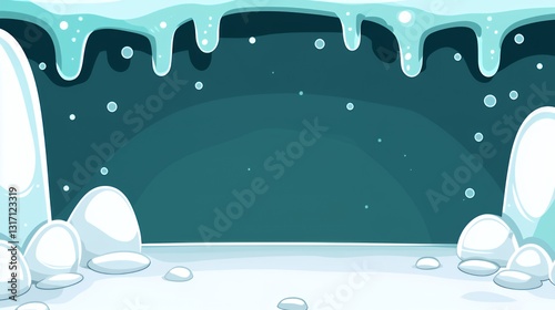 Icy Blue Winter Cave Background Pixel Art Illustration