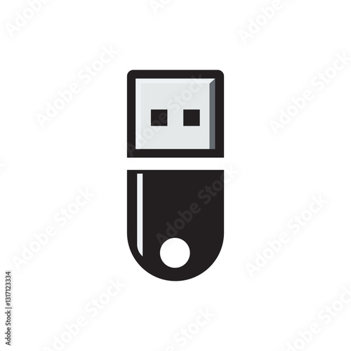 Minimalist USB flash drive icon in black and white, representing data storage, technology, and portable memory. Perfect for digital, IT, and electronic device concepts. High-quality vector.