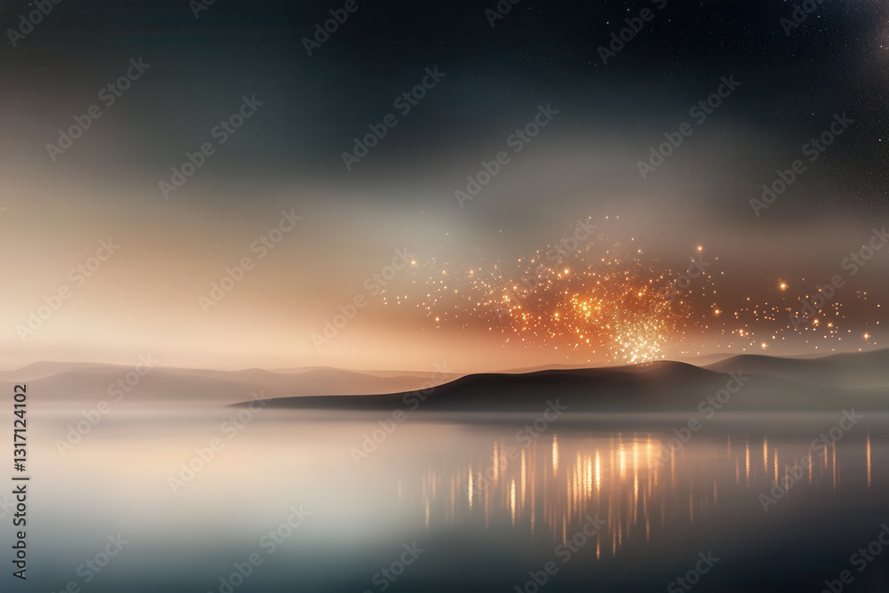 Mesmerizing night sky event over tranquil lake surreal landscape magical atmosphere serene reflection Mesmerizing night sky event over tranquil lake surreal landscape magical atmosphere serene reflection