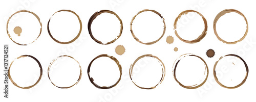Vector coffee cup stains, Isolated On White Background, tea ring stamps Illustration