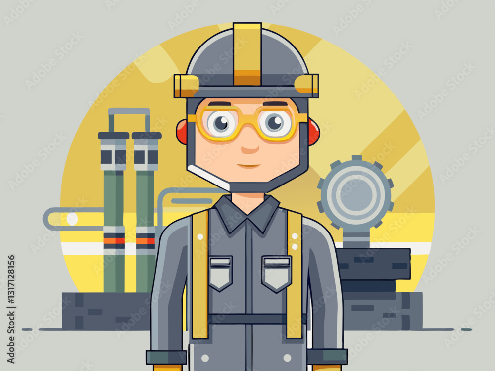 Fototapeta premium mechanical engineer in a gray jumpsuit with safety goggles