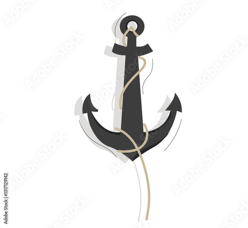 Ship anchor and rop.Iron ship anchor sign or icon.