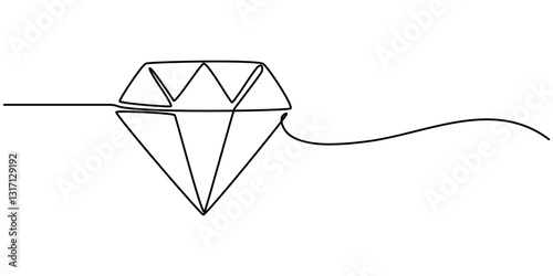 Continuous Line Drawing of Diamond Icon. Hand Drawn Symbol Vector Illustration, Diamond one line continuous banner. Line art jewelry concept banner. Outline vector illustration, Hand drawn diamond. 