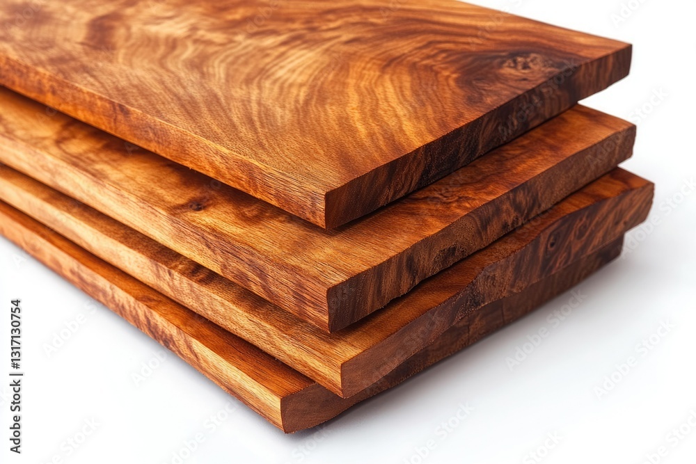 Fototapeta premium Three planks of rich, reddish-brown wood, showcasing beautiful grain patterns and texture.