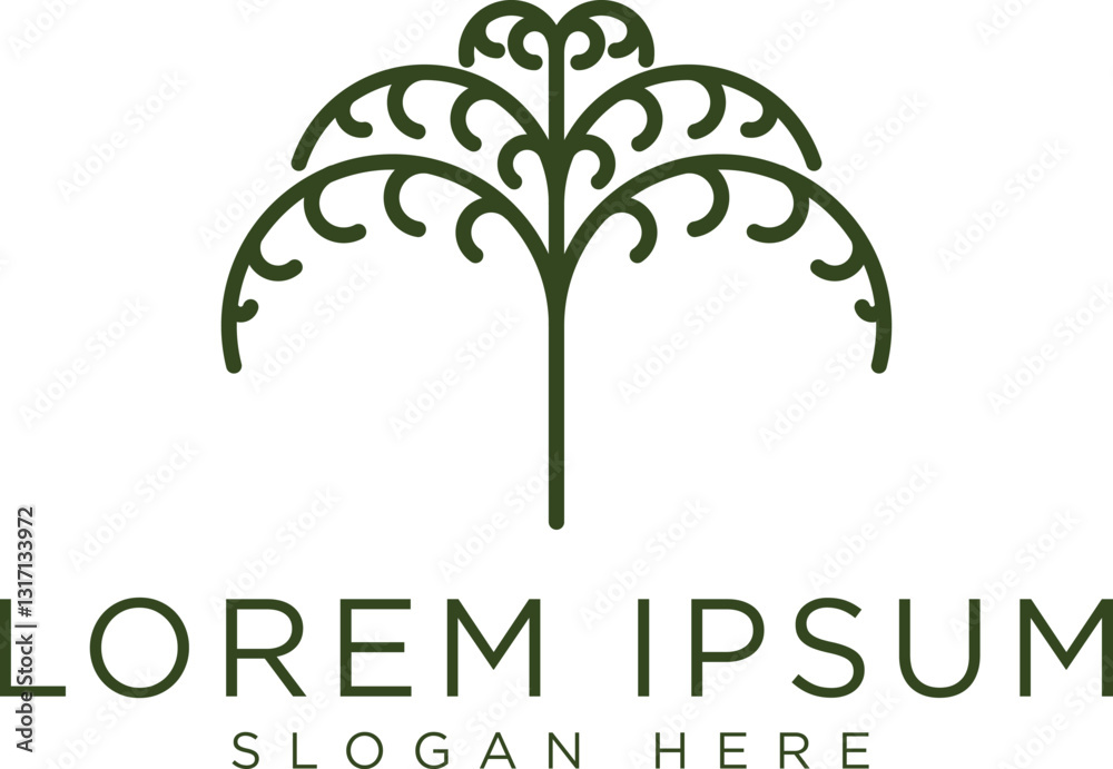 Obraz premium Minimalist tree logo green tree with elegant silhouette and leaves symbolizes growth, eternity of life and balance of nature. Modern design, suitable for eco-friendly business, organic farming