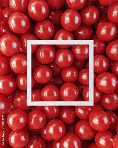 Three Dimensional Realistic Red Balloons Photo Backdrop with a White Square Frame in the Middle for a Birthday Party Celebration