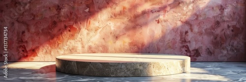 Three Dimensional Render of Empty Product Display Podium with Brown Wall Background