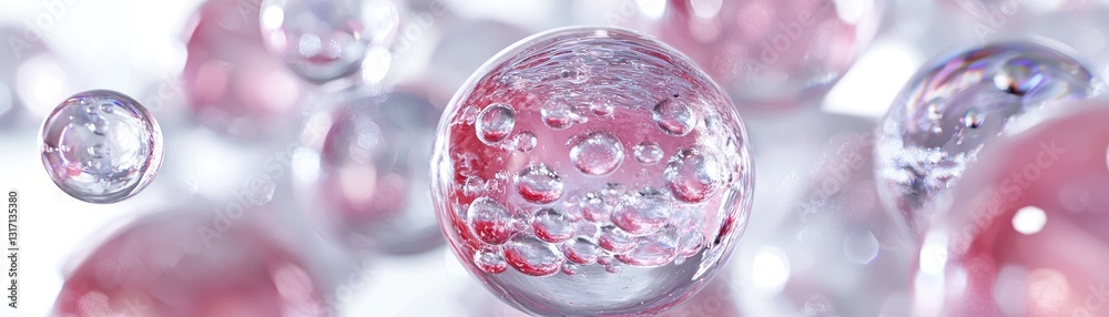 Pink spheres float, abstract background, science concept Pink spheres float, abstract background, science concept