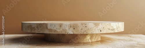 Three Dimensional Rendering of Empty Product Display Podium with Brown Wall Background