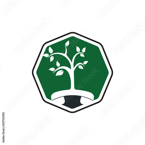 Nature call vector logo design. Handset tree icon design template.