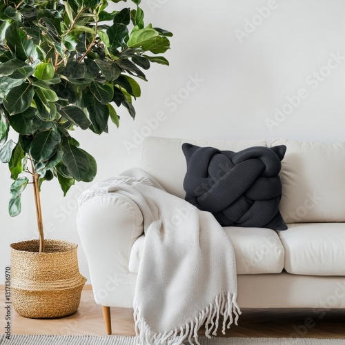 Knot pillow and blanket on sofa.