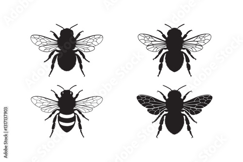 Bee Silhouette Vector Honeybee Clipart Insect Illustration