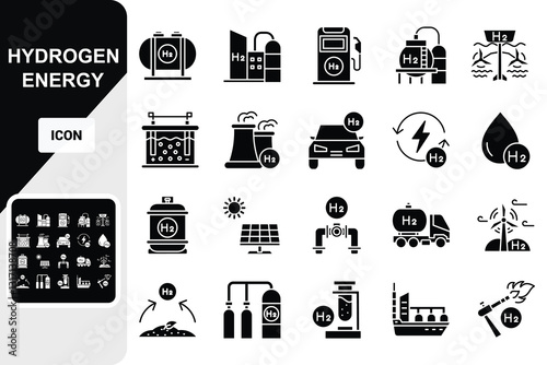 Hydrogen energy line icons set. Isolated vector element.
