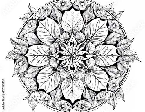 Obraz na płótnie Pumpkin with leaves, mandala-style vector line art coloring page for adults w salonie