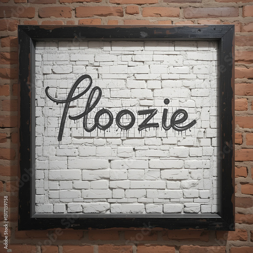Inscription floozie painted on white brick wall