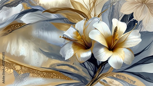 Abstract artistic background. Golden brushstrokes. Textured background. Oil on canvas. modern Art. plumeria blossoms flowers, plants, wallpapers, posters, cards, murals, rugs, hanging, prints, wall ar