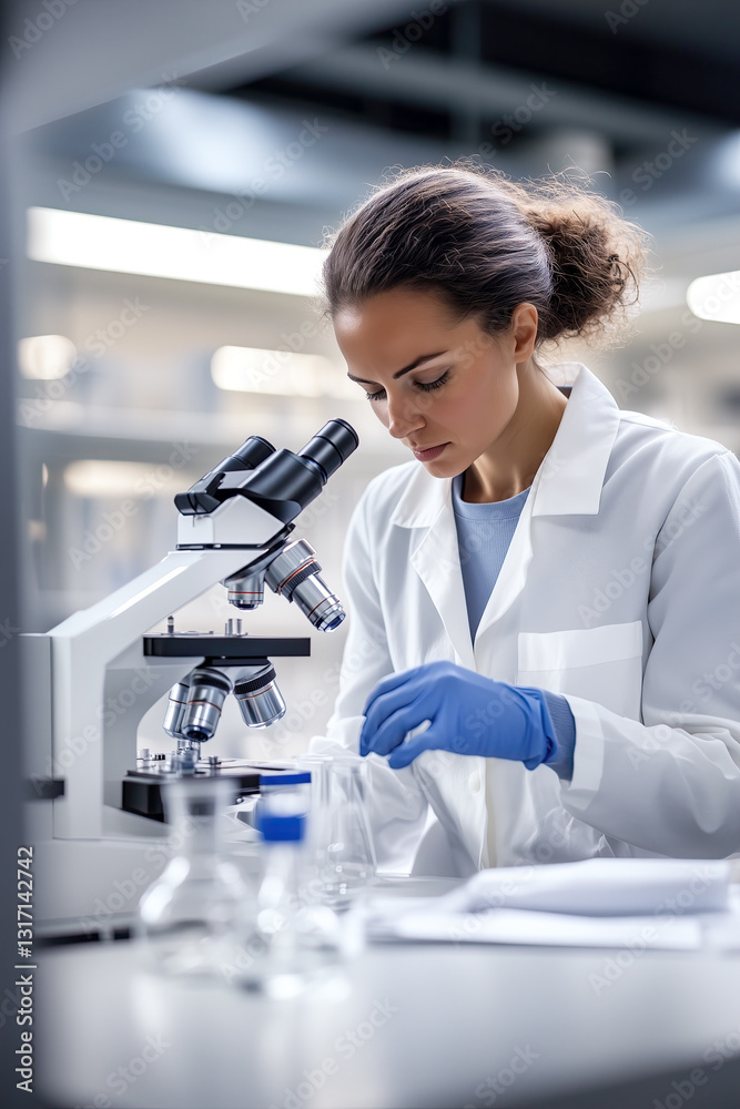 Scientist woman looking into a microscope Scientist woman looking into a microscope