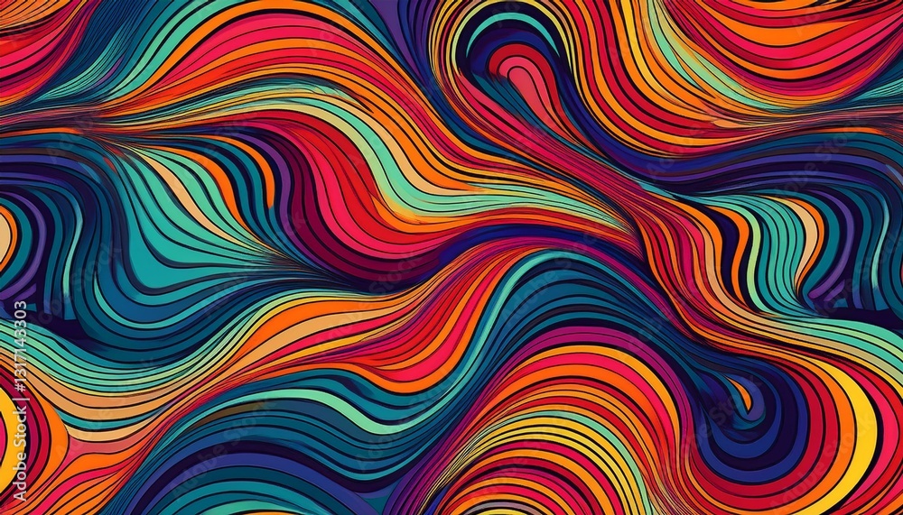 Fototapeta premium seamless pattern wavy trippy psychedelic groovy lines