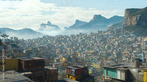 Panoramic View of a Favela on a Hillside in Rio De Janeiro Brazil on a Hazy Day