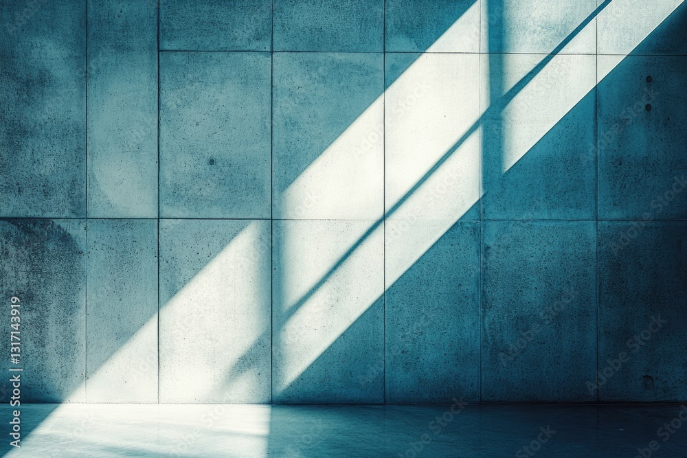 Obraz premium Sunlight streams through a window, casting diagonal shadows on a textured concrete wall.