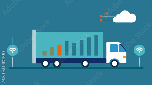 TemperatureControlled Shipment A refrigerated trucking container with sensors displayed monitored by an AI interface that tracks temperature and ensures optimal condition during