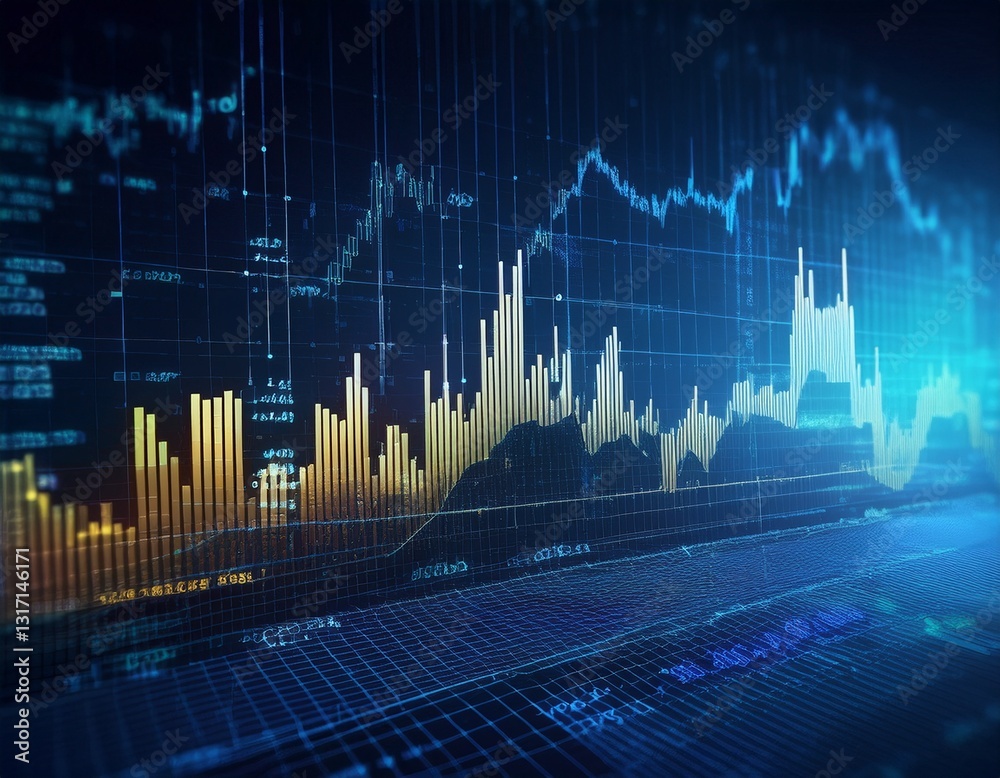 Naklejka premium stock market abstract finance background with graph chart bars and financial information global business analyzing concept with trade statistics seamless loop