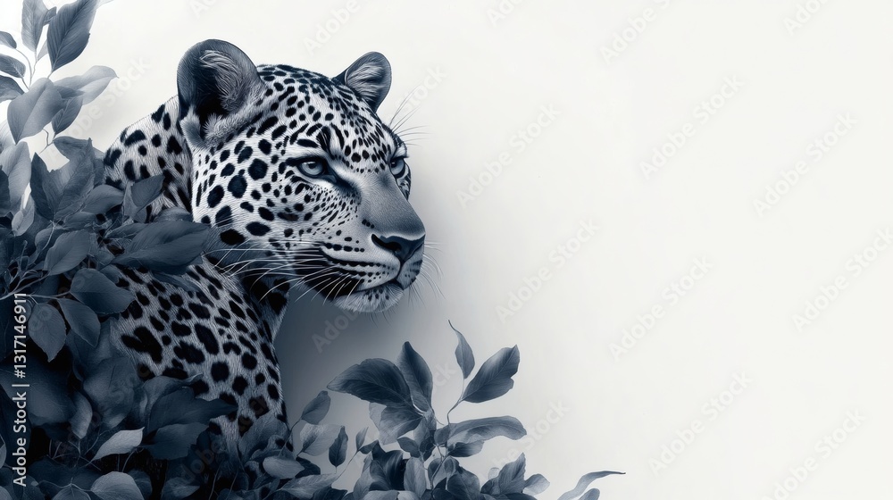 Naklejka premium Portrait of leopard standing a looking away proudly, Panthera pardus, Spotted leopard standing in front and facing at the camera, isolated on white background.