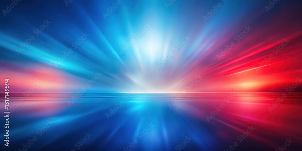 Fototapeta premium Abstract Vibrant Horizon with Dynamic Blue and Red Light Streaks Reflecting on a Calm Surface