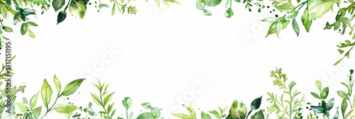 Wallpaper Mural Watercolor Greenery Border with Leaves and Branches on White Background Torontodigital.ca