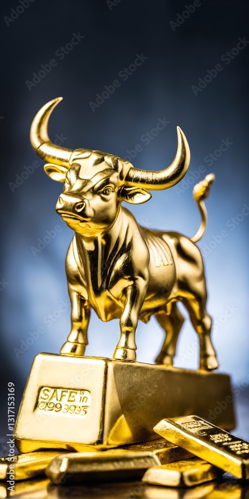 Bull and gold. Stock market, business. Economic power.