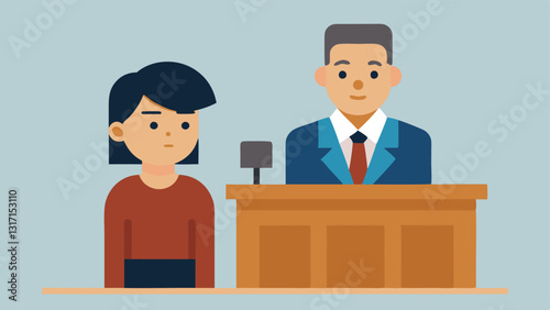 Supportive Attorney A victim sitting at the witness stand with their attorney by their side providing a reassuring presence during their emotional testimony.