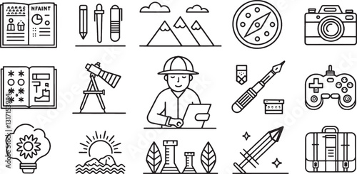 Set of Hobby icon line art black icon