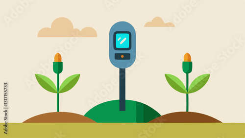 Soil PH Sensor Show a pronged pH sensor stuck into the soil with a digital display revealing acidalkaline levels surrounded by plants thriving nearby.