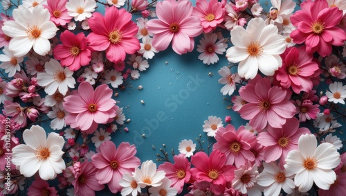 Wallpaper Mural Vibrant Arrangement of Pink and White Cherry Blossoms Framing a Soft Blue Background Torontodigital.ca