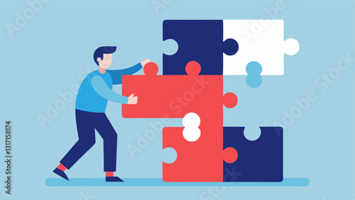 Puzzle Piece Completion A person completing a puzzle with missing pieces symbolizing overcoming obstacles and finding solutions to challenges.
