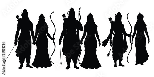 Collection set of  Silhouette  Lord Ram  and Sita Devi with white background