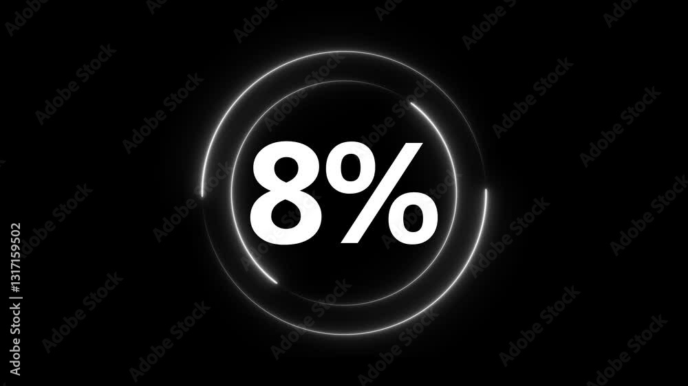 neon text 8% number countdown icon background 4k animation. neon text 8% number countdown icon background 4k animation.