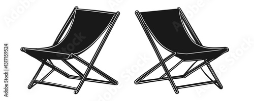 Flat style icons set of foldable beach chairs vector.