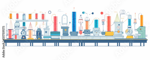 Flat linear industrial machines icons set - factory equipment and machinery vector illustration.