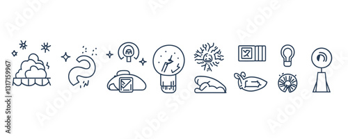 Minimalist flat icons set of modern weather and climate symbols in linear style.