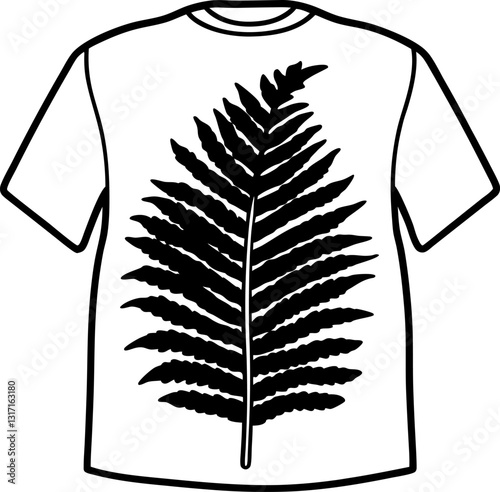 Black fern leaf print on t shirt minimalist nature inspired apparel design