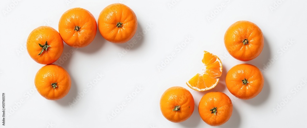 Fresh mandarin fruits on white. Top view flat lay