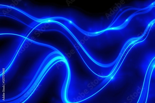 Abstract Wavy Blue Neon Lines on a Dark Background
