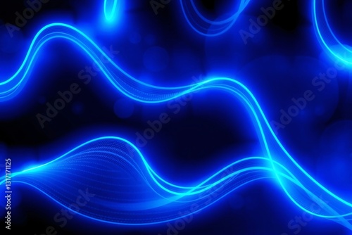 Abstract Wavy Blue Neon Lines on a Dark Background
