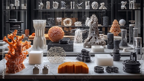Collection of Intricate 3D Printed Objects on Marble Surface