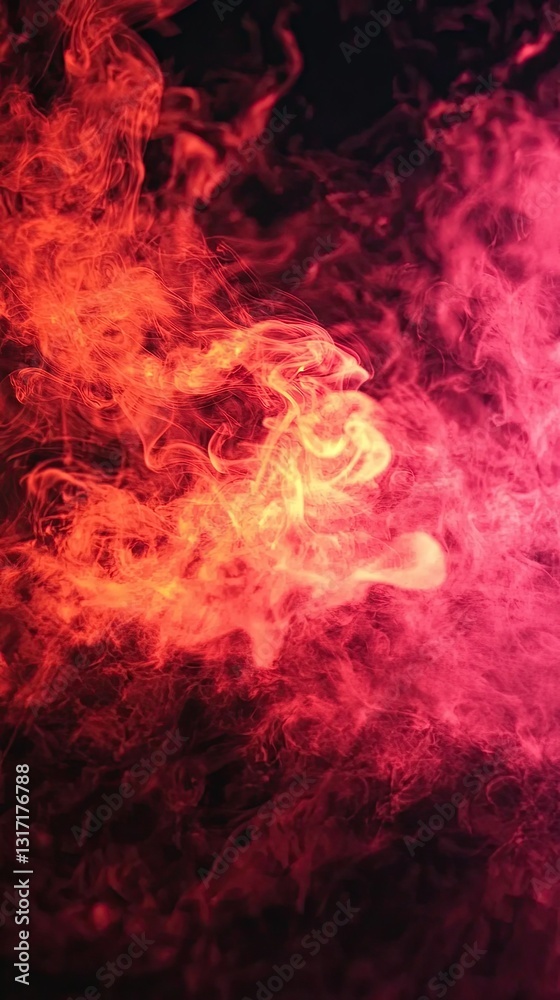 Red smoke swirls against black background, abstract art, design element Red smoke swirls against black background, abstract art, design element