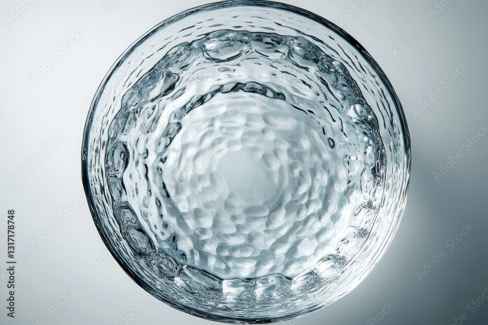 A top-down close-up of a textured glass filled with water, showcasing ripples and bubbles. A top-down close-up of a textured glass filled with water, showcasing ripples and bubbles.