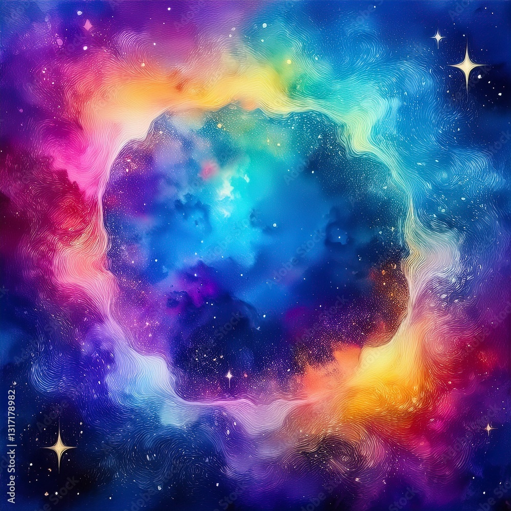 Fototapeta premium beautiful border frame of multi color nebula universe and stars background, copy space