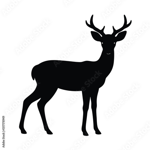 Silhouette of a deer vector art illustration.